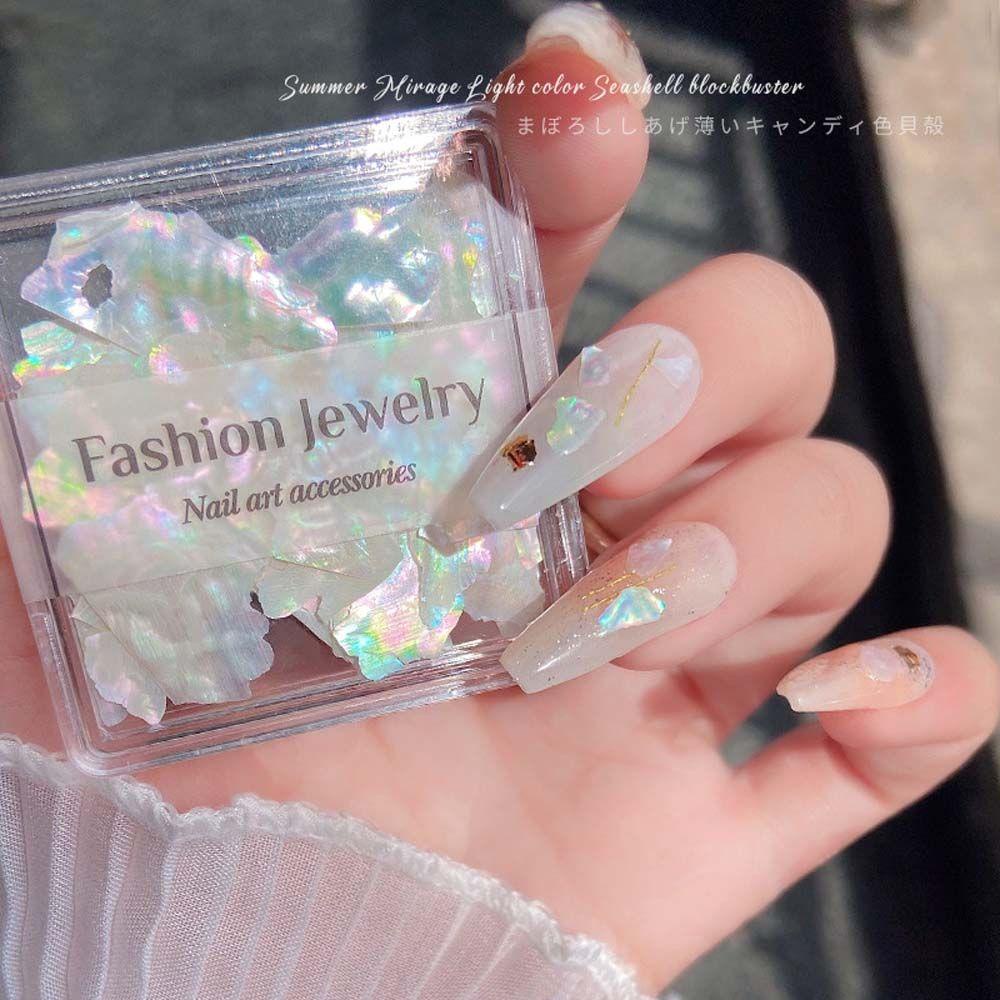 Needway   3D Nail Art Dekorasi Sangat Tipis Sorot Mutiara Shell slice Nail Sequin Manicure Aksesoris Alami Sea Shell Abalone Hiasan Kuku