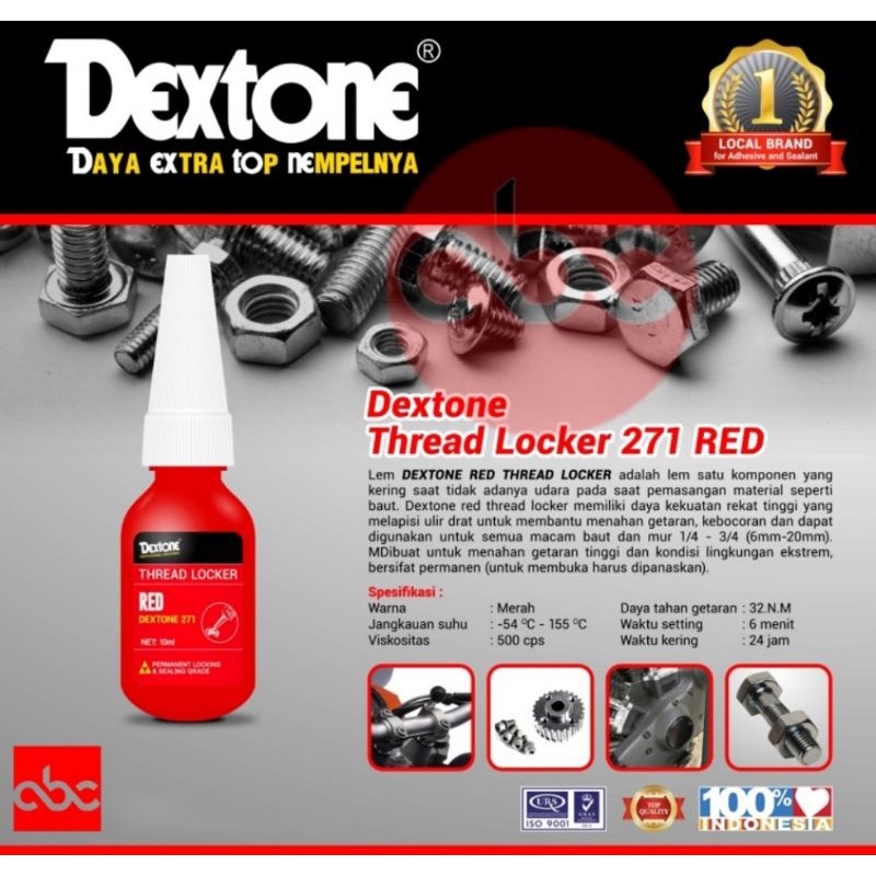 Dextone Thread Locker 10 ml 242 Biru - 271 Merah Lem Baud Baut Mur Trimpot Model Loctite