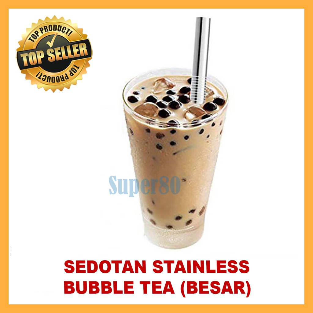 Sikat / Kantong Sedotan Stainless Besar Bubble Pearl Milk Tea Metal Steel Straw Minuman Pouch