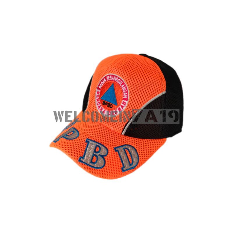 Topi Jaring BPBD / Kombinasi Oranye Hitam Tulisan Besar / Topi Logo Badan Penanggulangan Bencana Daerah