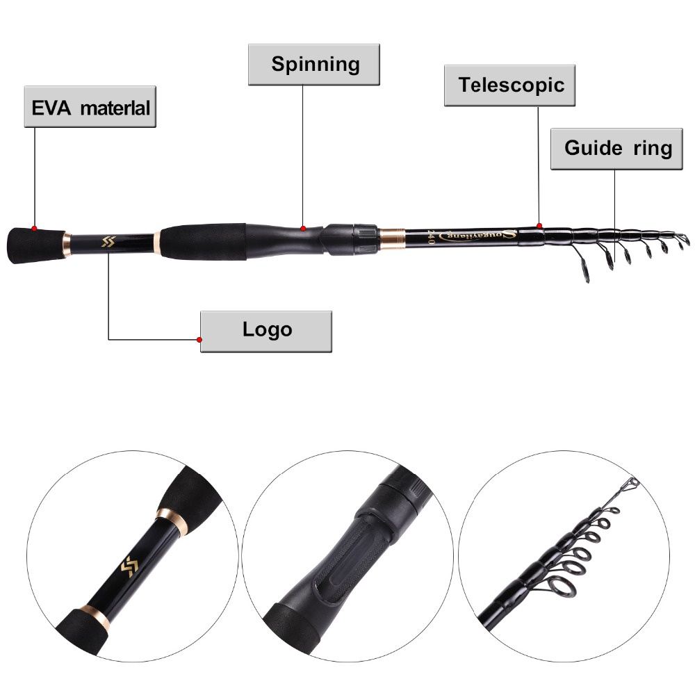 1.8-2.4m Telescopic Fishing Rod Ultralight Spinning/Casting Fishing Rod Carbon Fiber Fishing Tackle Joran Pancing