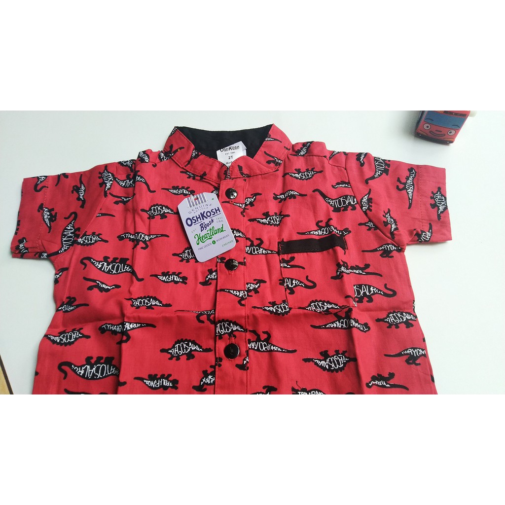 COD free ongkir Kemeja Anak Terlaris Motif Dino Merah 1-4 tahun-1