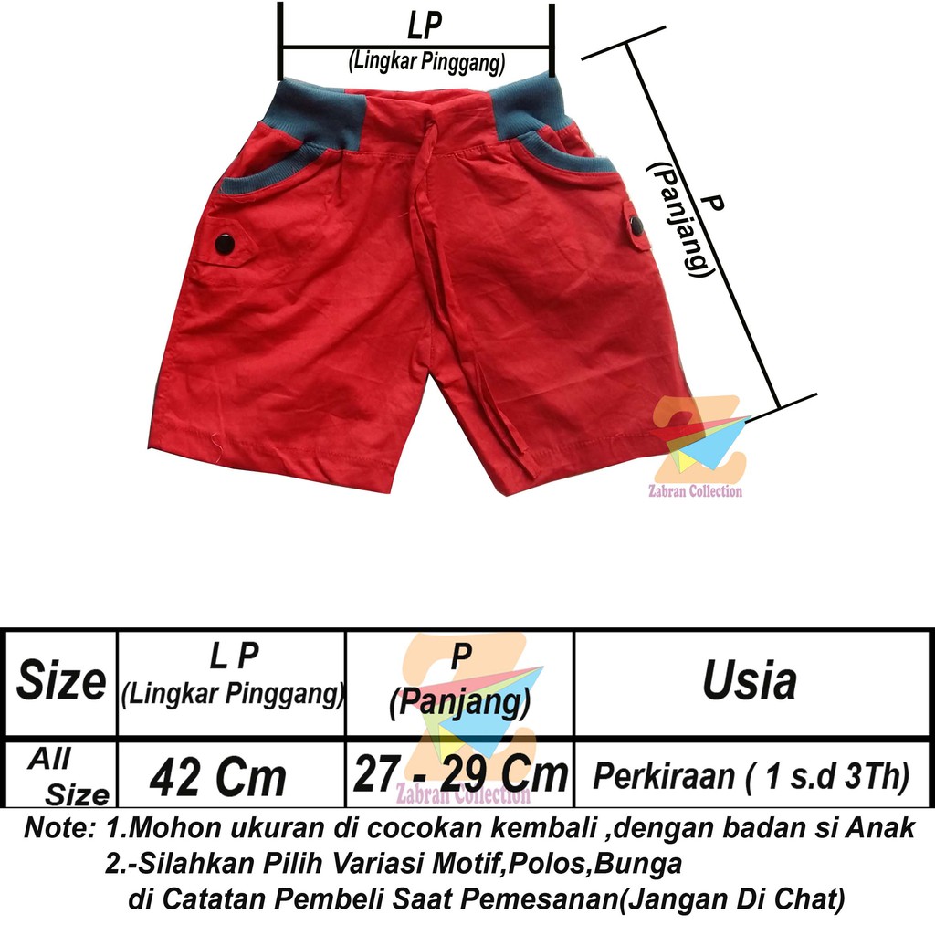 Celana Anak Hotpants Zabran 1 Sampai 3 Tahun