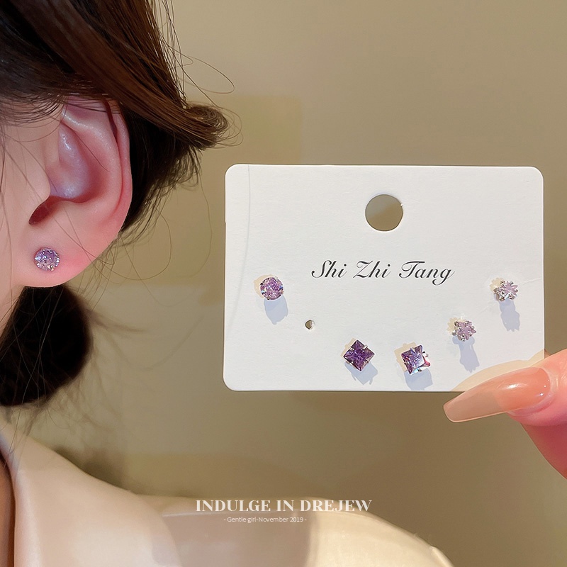 6-piece set Dari Anting-Anting Bunga Cinta Kecil mini Mengkilap Aksesoris fashion Korea Wanita