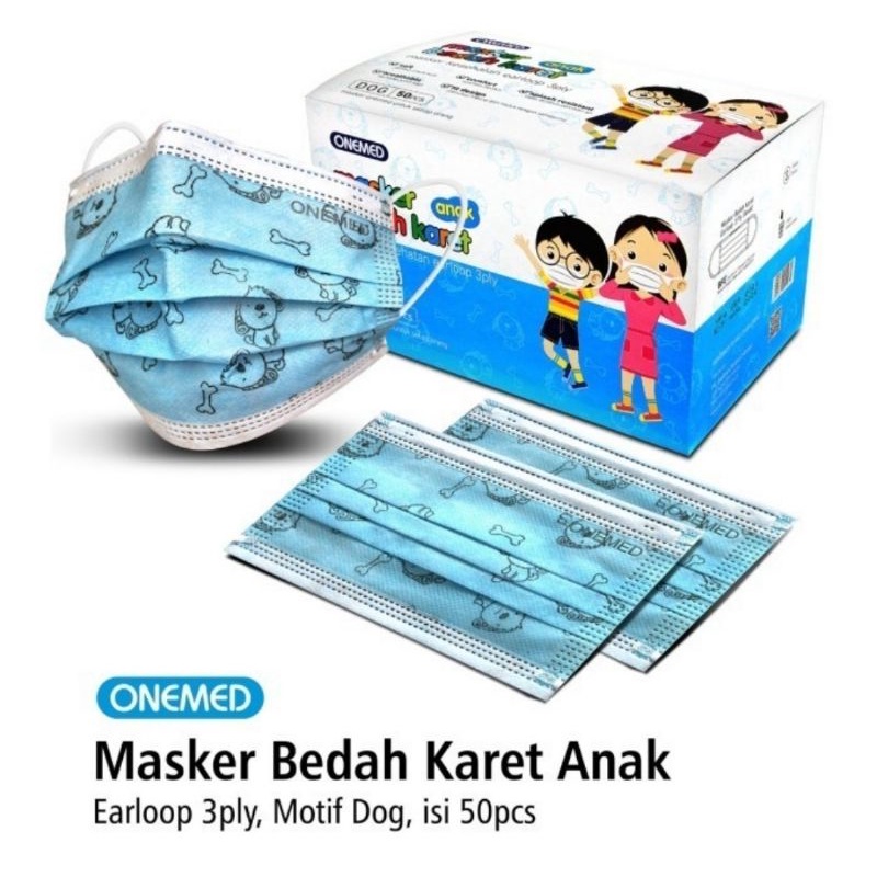 masker medis anak onemed earloop isi 50pcs per box