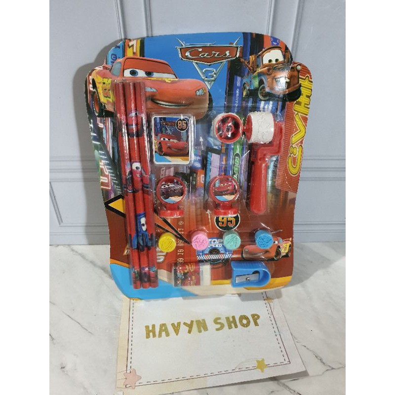 paket alat tulis/stationery set/study set ada CAP dan ROLLER stampel-Cars ROLLER