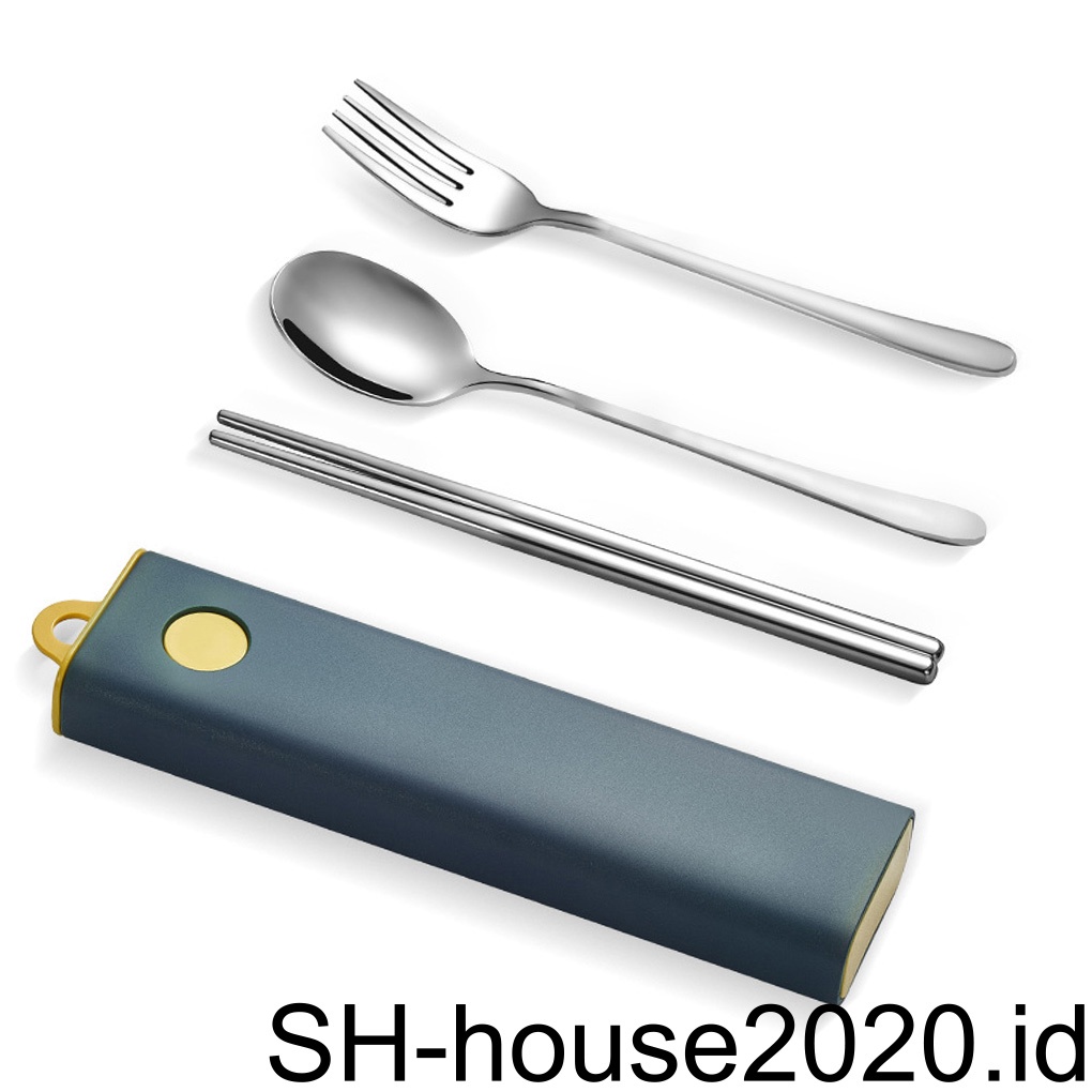 (house2020) Set Peralatan Makan Sendok + Garpu + Pisau Bahan Stainless Steel 304 Untuk Camping