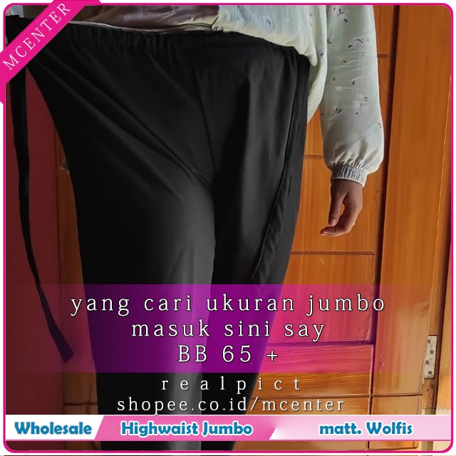 Highwaist Size Jumbo 65+ Ribbon Casual Woolpeach Celana Wanita Kulot Panjang Wolfis