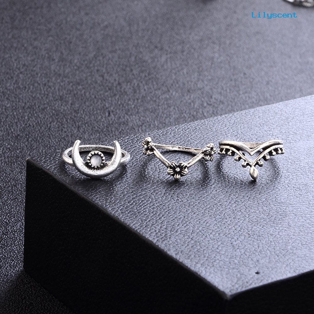 14 Pcs Cincin Knuckle Bentuk Bulan Dan Bunga Matahari Gaya Vintage Untuk Wanita