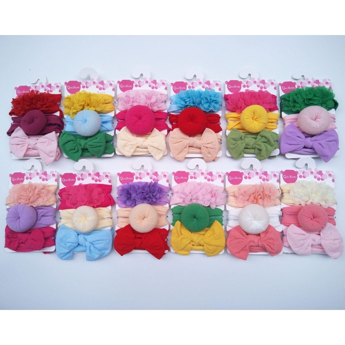 BANDANA BAYI ANAK PEREMPUAN 3in1 HEADBAND BABY BANDO MOTIF DONAT korea FASHION IMPORT AK39