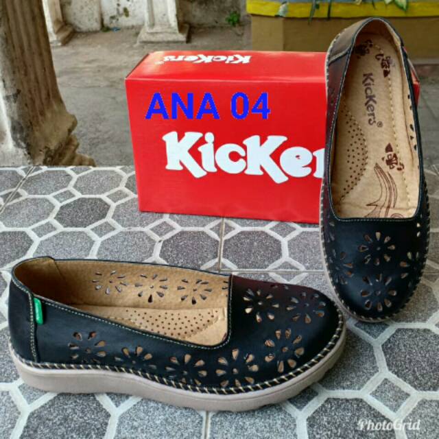 Sepatu kickers wanita kulit  kode ANA 04 hitam