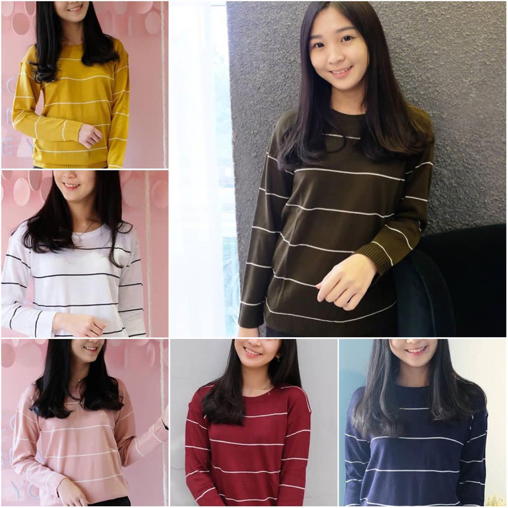 Balegrosir Atasan Rajut  - Adeline Stripe Baju Rajut Wanita