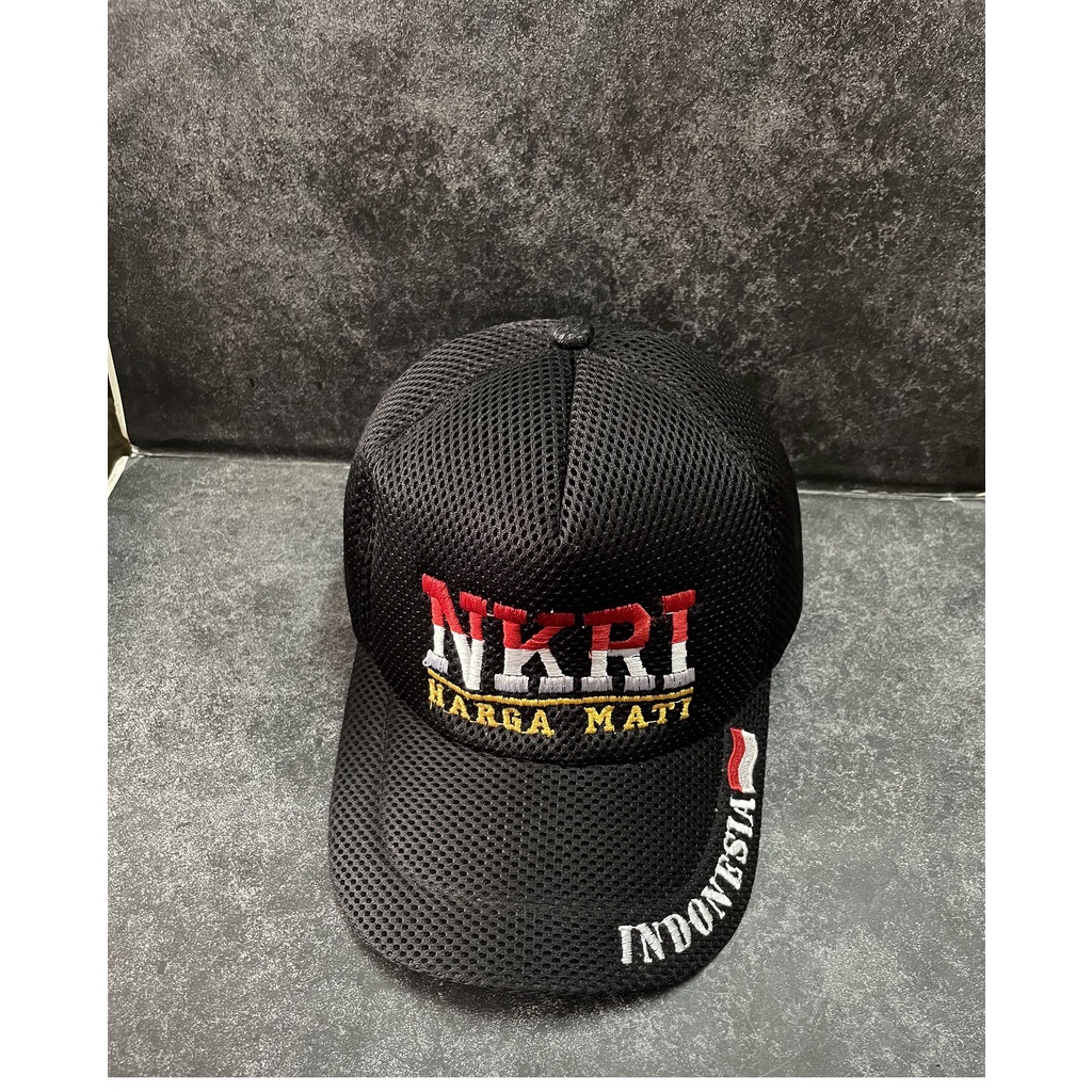 Topi Jaring NKRI Harga Mati (Bendera) - Topi NKRI - Topi Jaring - Topi RI Hitam