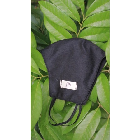 Masker Kain Earloop Non Hijab Warna Hitam/Black by Pagi Bahan Katun 2 Ply Karet Nyaman Lembut Serut