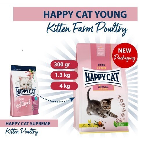 Happy Cat Young Kitten Farm Poultry 1.3kg - Makanan Anak Kucing