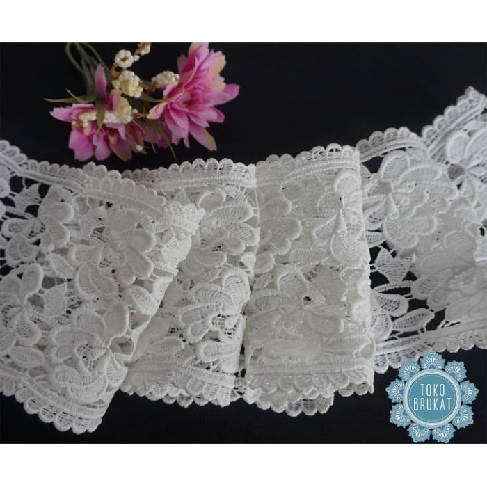 Kain Renda Bordir Giper - Bunga Besar - 01866 (Lebar -/+ 12 cm)