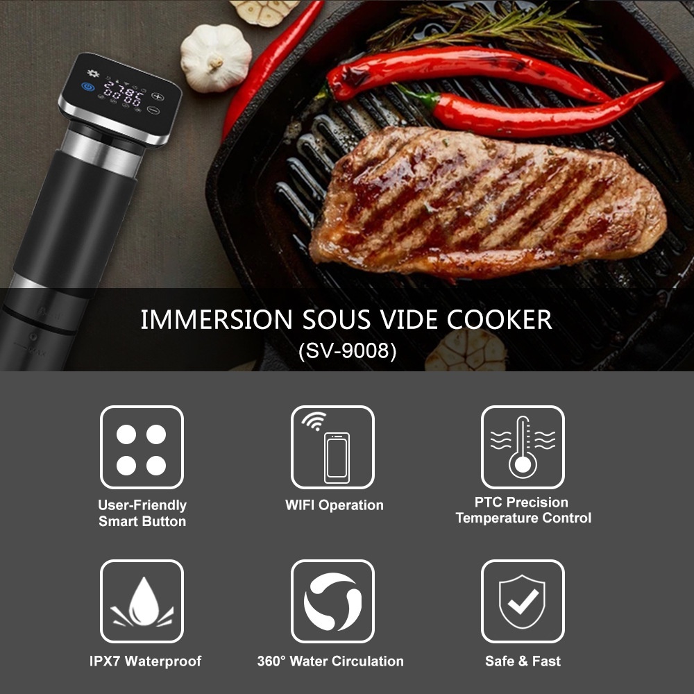 BioloMix SV-9008 Sous Vide Slow Food Cooker 1300W IPX7 Waterproof