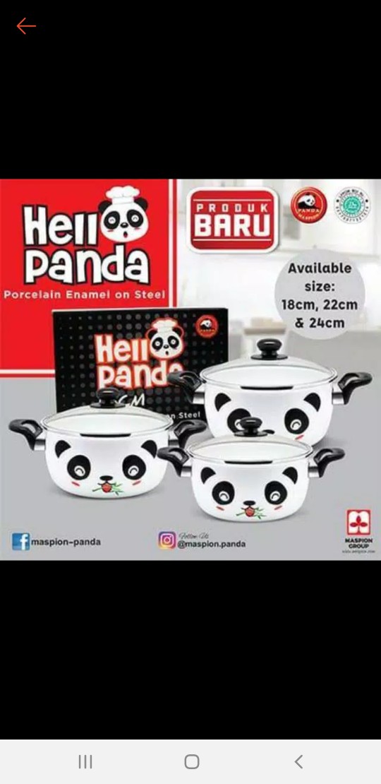 Panci Maspion Hello Panda Enamel Ukuran 18 22 24 Cm Kode Ls Qj Rw