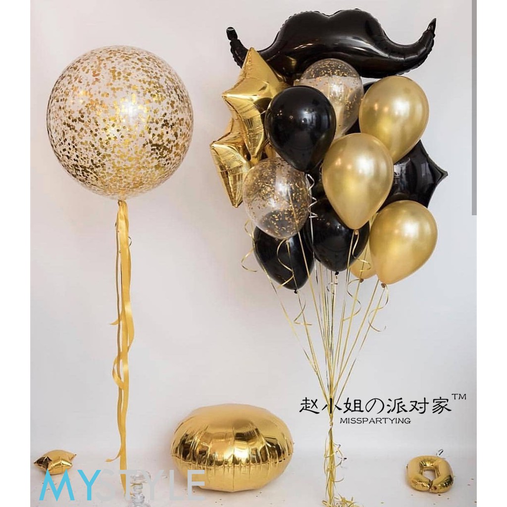 BALON FOIL KUMIS HITAM &amp; KUMIS HATI BALON FOIL HAPPY BIRTHDAY HBD BALON FOIL PESTA