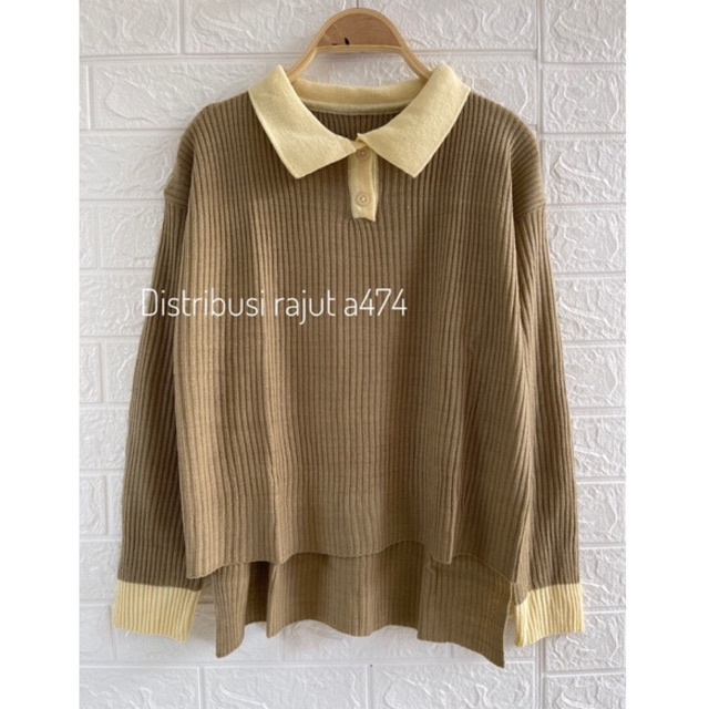 RAISYA POLO SWEATER KNIT KERAH V WARNA WANITA