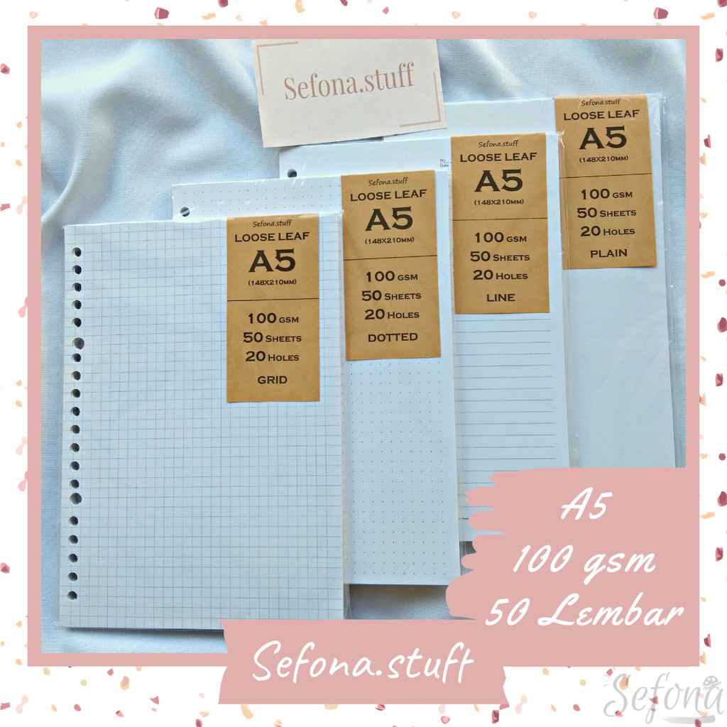 

[BACA DESKRIPSI/FOTO PRODUK] A5 (80 & 100 gsm) Isi Kertas File / Refill Binder / Loose Leaf 80 & 100 gsm A5 Grid Dotted Garis Polos 100gsm Kotak Titik Plain Tebal Murah
