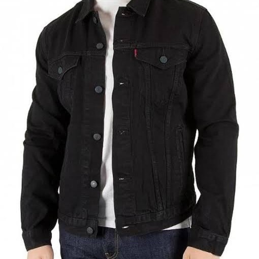 Jaket Jeans Levi Hitam Pekat Saku dalam Bahan Tebal Distro Terbaru 2023