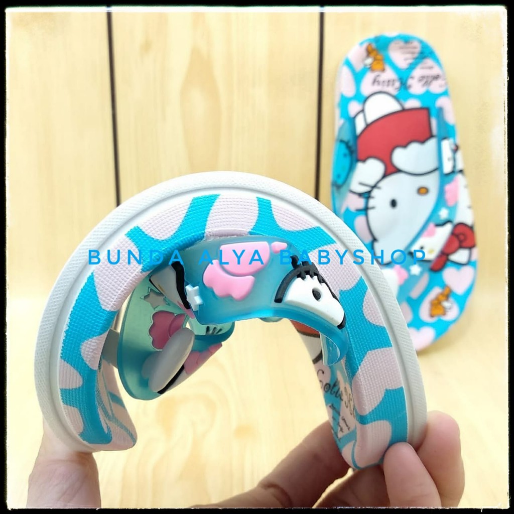 Sendal Anak Perempuan Jepit IMPORT Usia 2 3 4 5 6 7 Tahun BIRU Motif Kitty - Sandal Jepit Anak Cewek Elastis Alas Karet Anti Licin - Sendal Harian Anak Perempuan