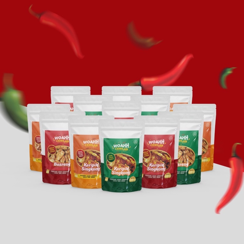 woahhcemilan/aneka cemilann/makanan ringan/keripik/basreng/makaroni/jajanan/ukuran sedang-Spral pedas huhhah