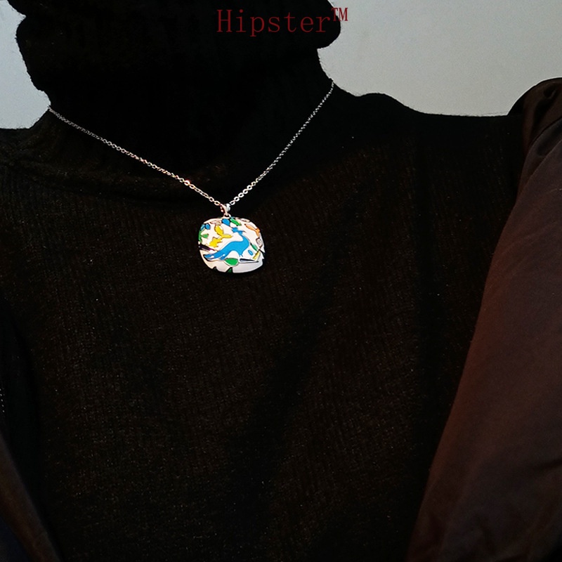 Light Luxury Painted Enamel Cloisonne Cartoon Flower and Bird Pendant Necklace