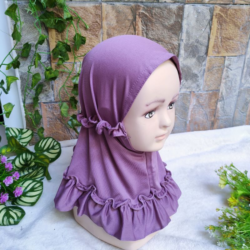 Jilbab baby anak lucu unyu premium 3 4 5 6 7 8 9 bulan 1 2 tahun hijab lucu bahan jersey ( jilbab rempel momo baby )