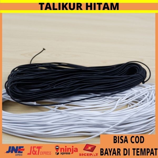 COD Talikur Karet Elastis HitamPutih TerlarisKaret MaskerTali Sengkelit  Tali Jaket Ori/GratisOngkir
