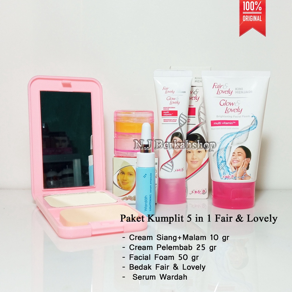 Paket Kumplit 5 in 1 Fair & Lovely - Facial Foam - Bedak - Pelembab - Dan Cream Siang Malam Fair & L