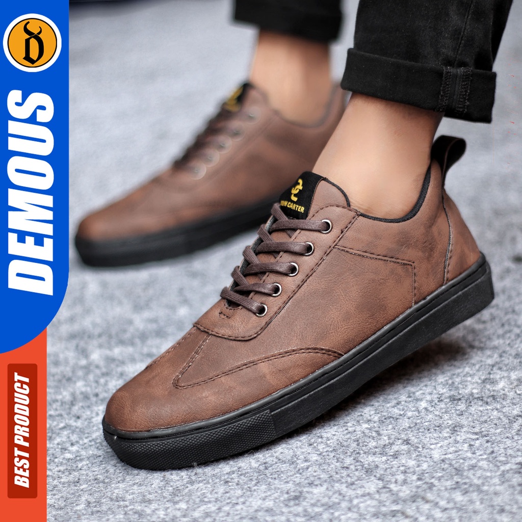 Sepatu Sneakers Pria Sepatu Casual Pria Kulit Pu Sepatu Kerja Kuliah Kondangan Sepatu Hitam Pria DEMOUS JIMUAT