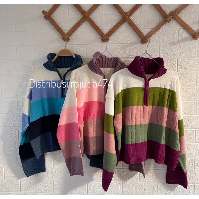 SWEATER ZIPPER  RESLETING KERANG TINGGI V NECK KDI LOLIPOP