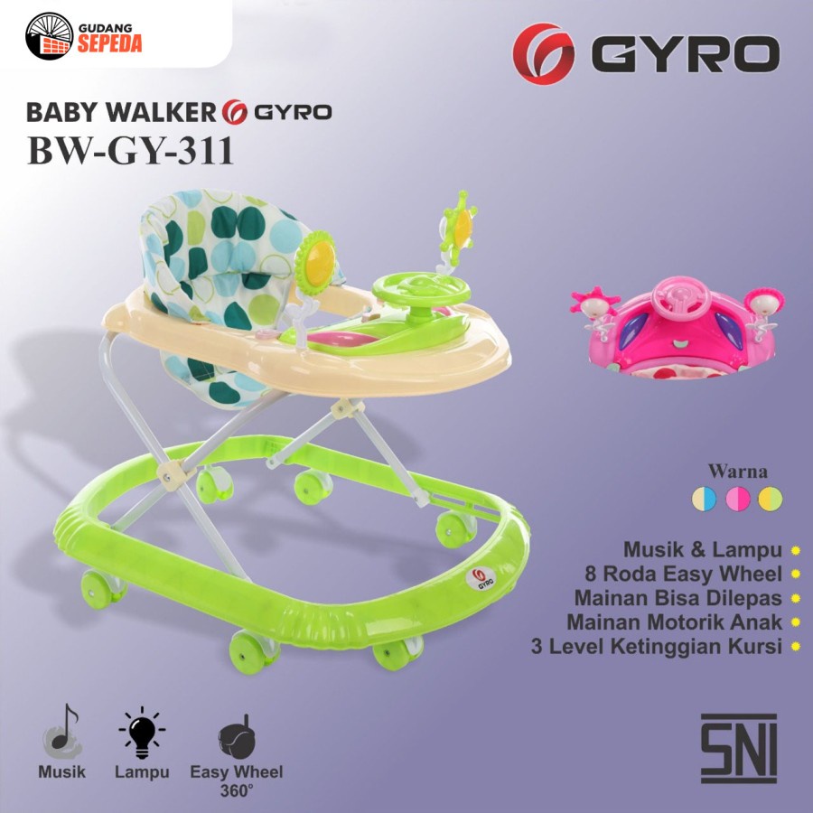 Baby Walker Gyro BW GY311 Kereta Dorong Balita Garansi Original SNI COD-Hijau