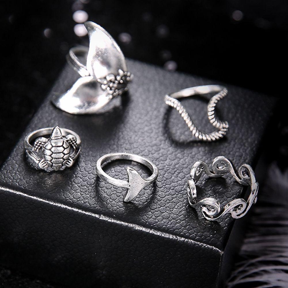 Preva 5PCS Cincin Set Cincin Gaya Boho Knuckle Charm Ekor Paus