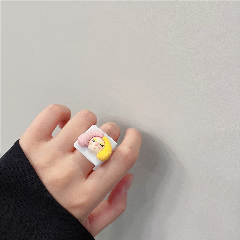 Perhiasan Cincin Resin Desain Kartun Wajah Bayi Lucu Untuk Wanita