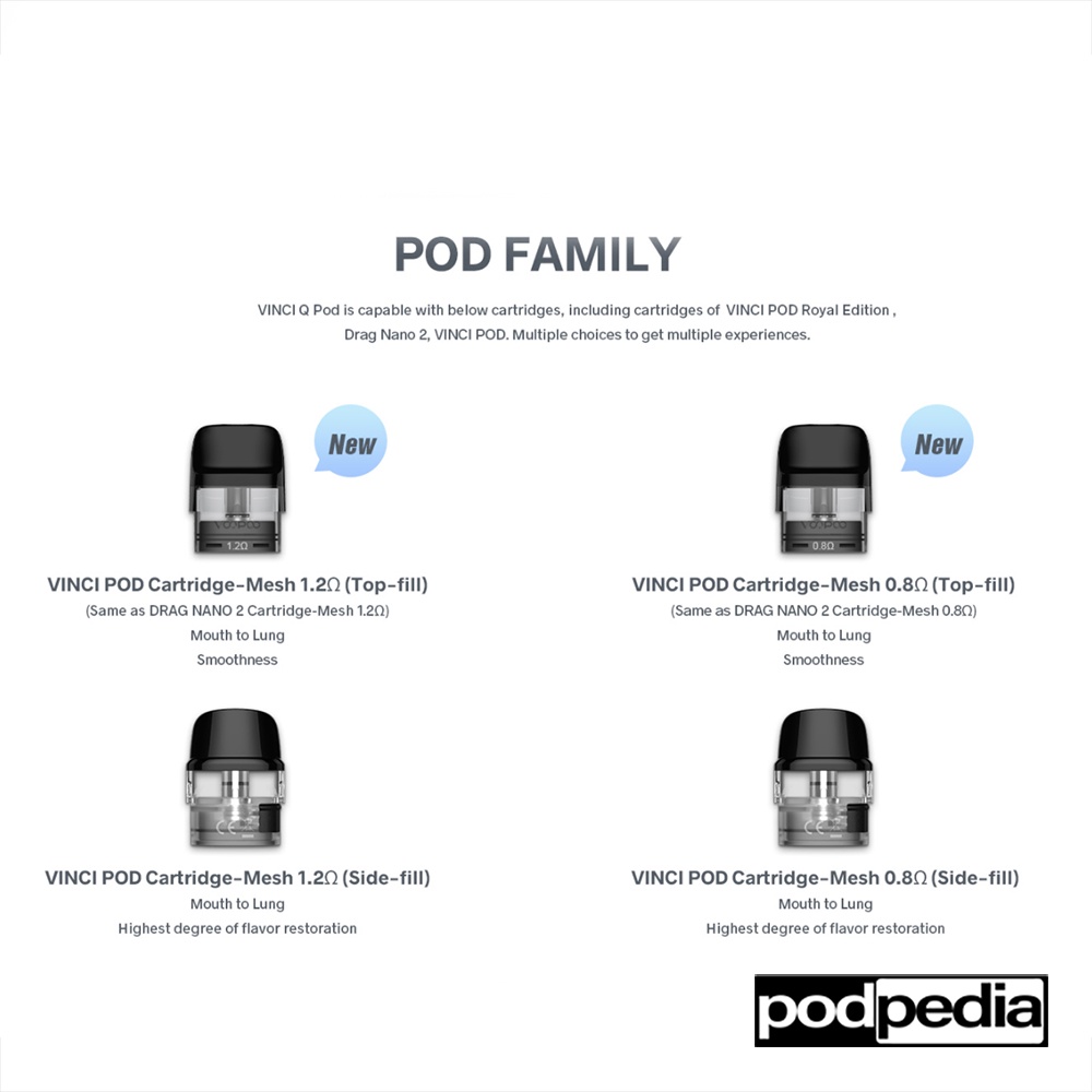 Voopoo Vinci Pod 0.8 1.2 ohm Cartridge | compatible Drag Nano 2 Vinci Q