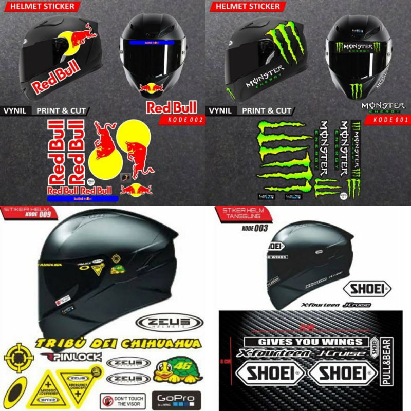 (BISA COD) Stiker helm full face full set lengkap sesuai foto  arai Redbull AGV ink kyt hologram mon
