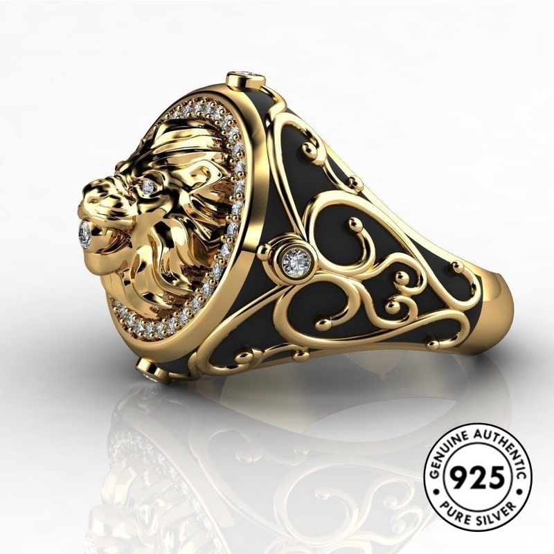 Cincin Desain Singa Bahan 925 Sterling Silver Gaya Punk