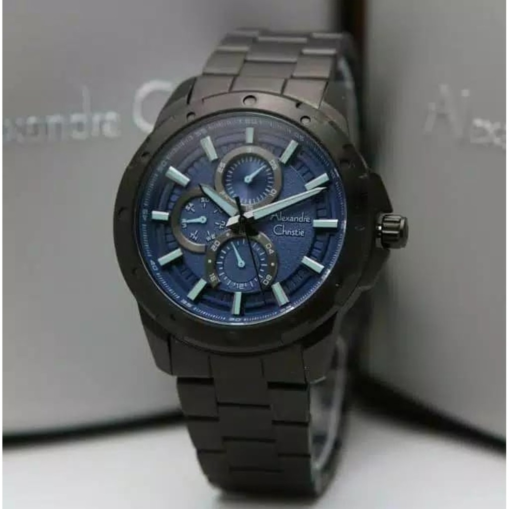 Alexandre Christie Ac 6538 Black Blue Jam Tangan Pria Original