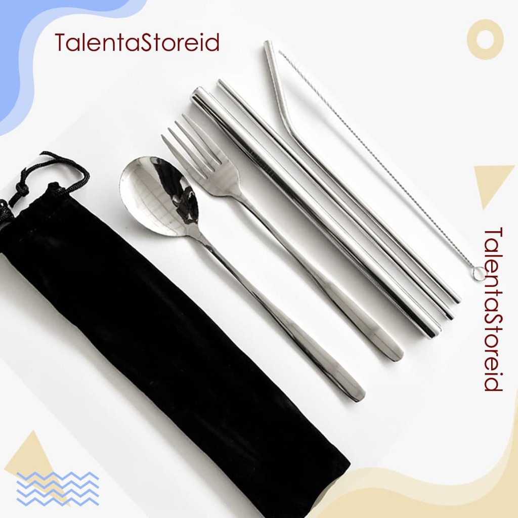 Korean Style Cutlery Set Makan Dan Minum Sujeo New Normal Sedotan Stainless Steel Gratis Pouch