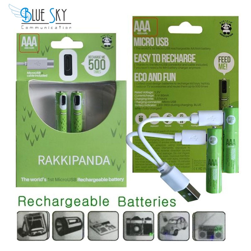 BATERAI RAKKIPANDA RECHARGEABLE AAA MICRO USB 2 PCS BATERAI ISI ULANG