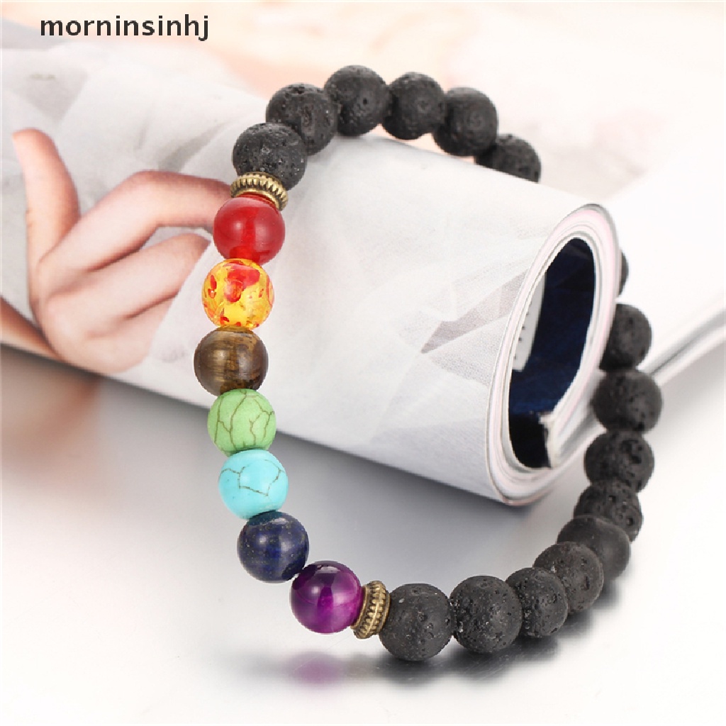 Mornin Gelang Manikmanik Batu Lava 7 Chakra Healing Balance Untuk Yoga Reikidoa Pria