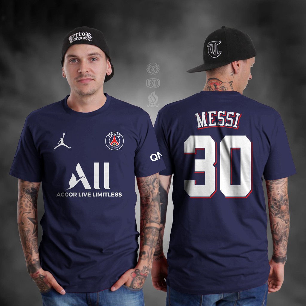 Baju Atasan Kaos Distro Bola Pria Premium Lengan Pendek Terbaru Keren 2022 PSG Lionel Messi