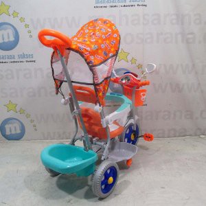 Sepeda Roda Tiga Anak Family Police Musik Melodi   Lampu Ban Besar Tongkat Dorong Kemudi Kanopi Bab