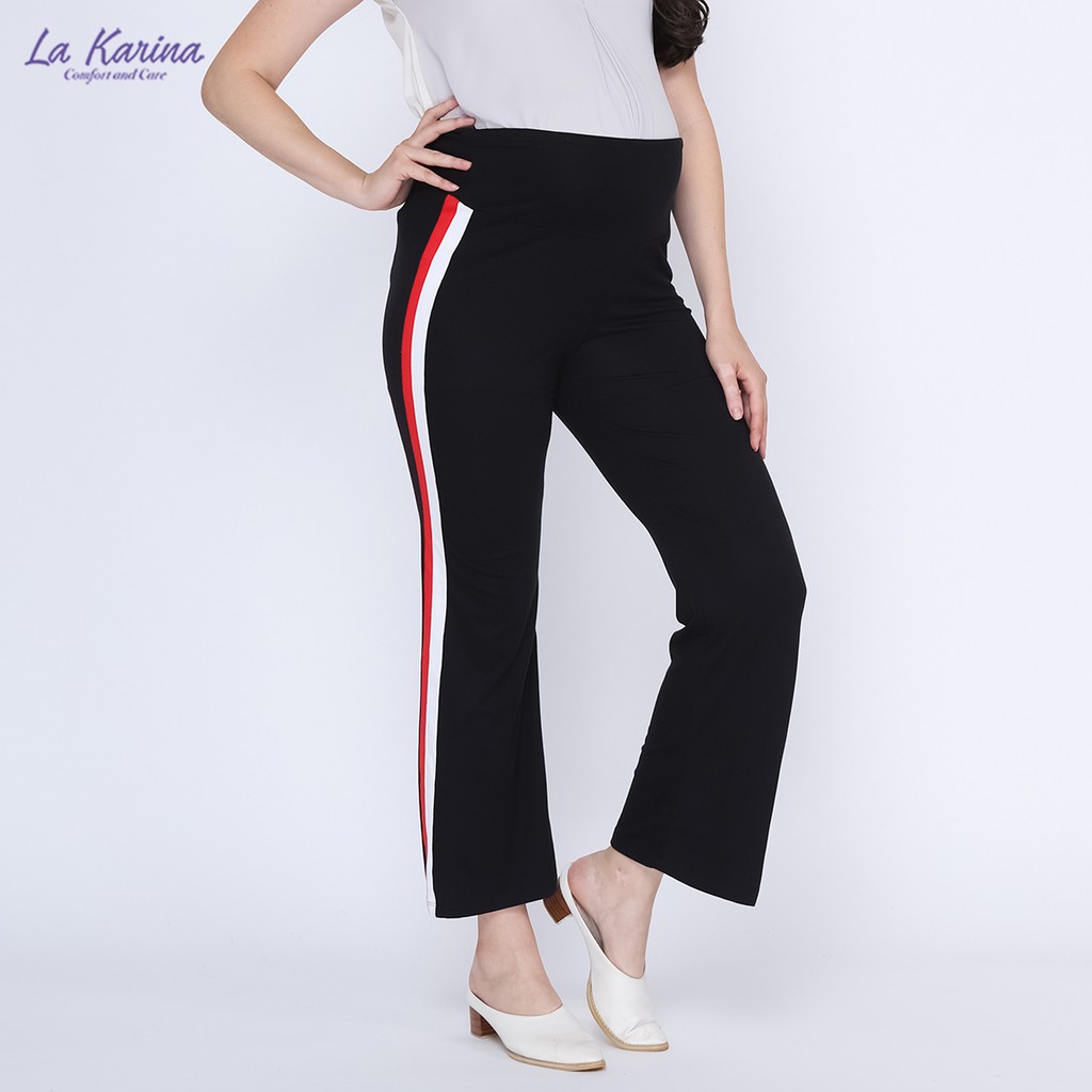 LA KARINA Celana Kulot Hamil Dengan Karet Elastis, Katia K-07006 - Warna : Hitam Strip Merah Putih