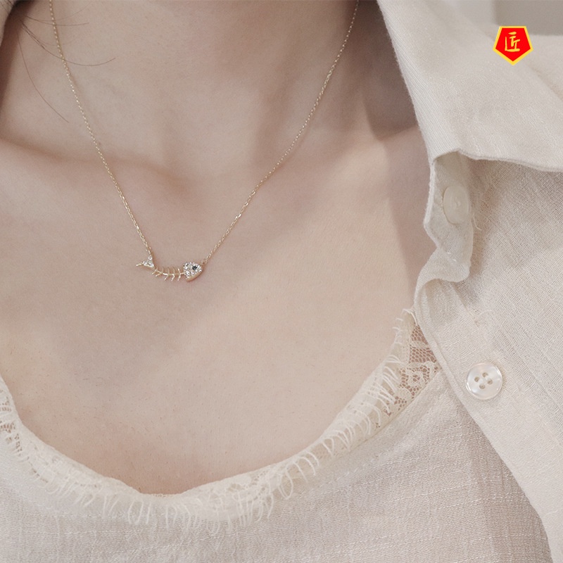 [Ready Stock]925 Silver Fishbone Necklace Korean Style Simple and Elegant