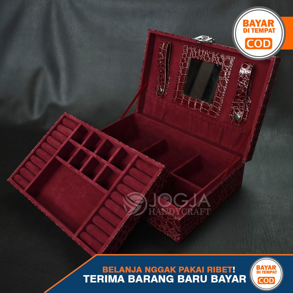 Exclusive Maroon Croco Jewelry Box Organizer / Tempat Perhiasan Lengkap Anting, Gelang, Kalung, Emas