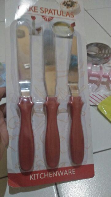 [pumao] 3pcs / Set Spatula Stainless Steel Untuk Mengaduk Krim Kue
